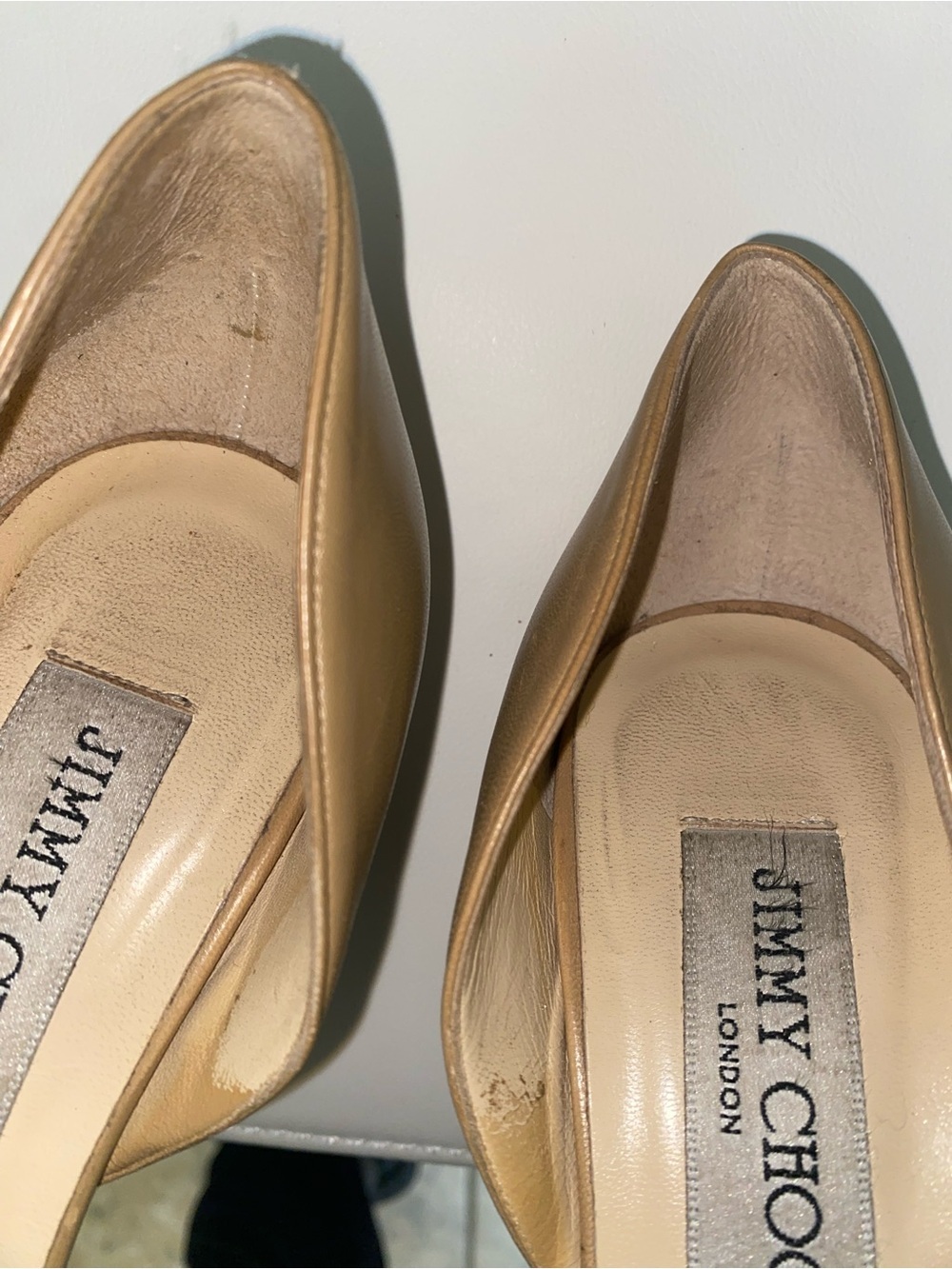 Jimmy Choo Logan Beige Leather Peep-Toe Pumps Sz 36.5/6.5 DAMAGED HEEL PROJECT - Picture 11 of 14